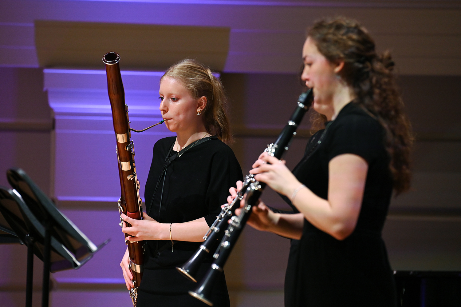 A bassoonist and a oboist performing in the Performance Hall