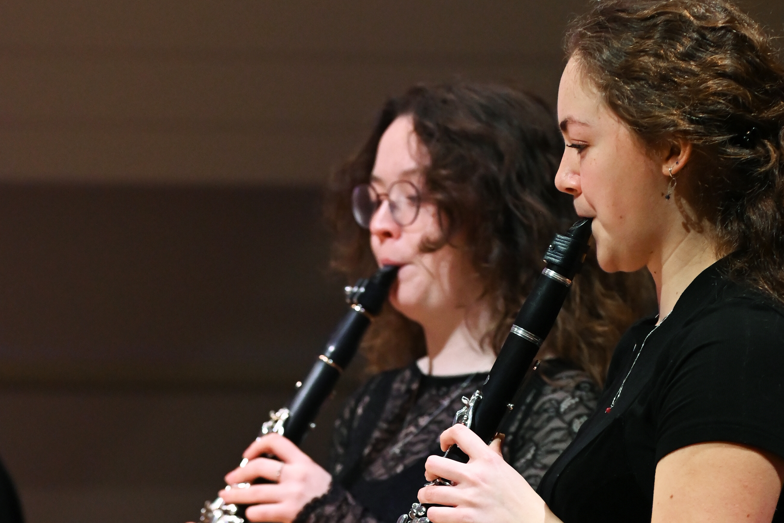 Two oboists performing in the Performance Hall