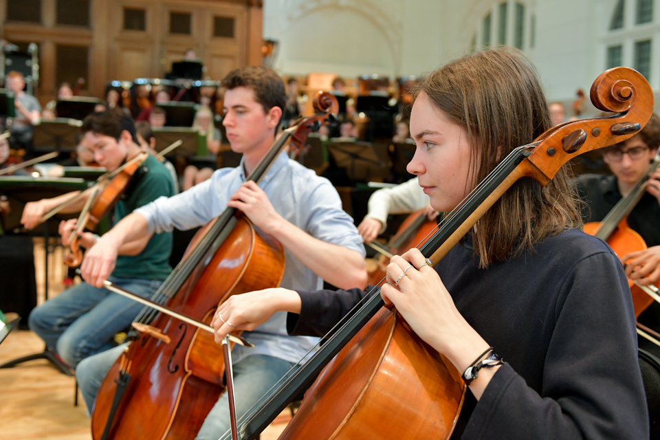 Young cellists perform with the RCM Junior Department Symphony Orchestra 