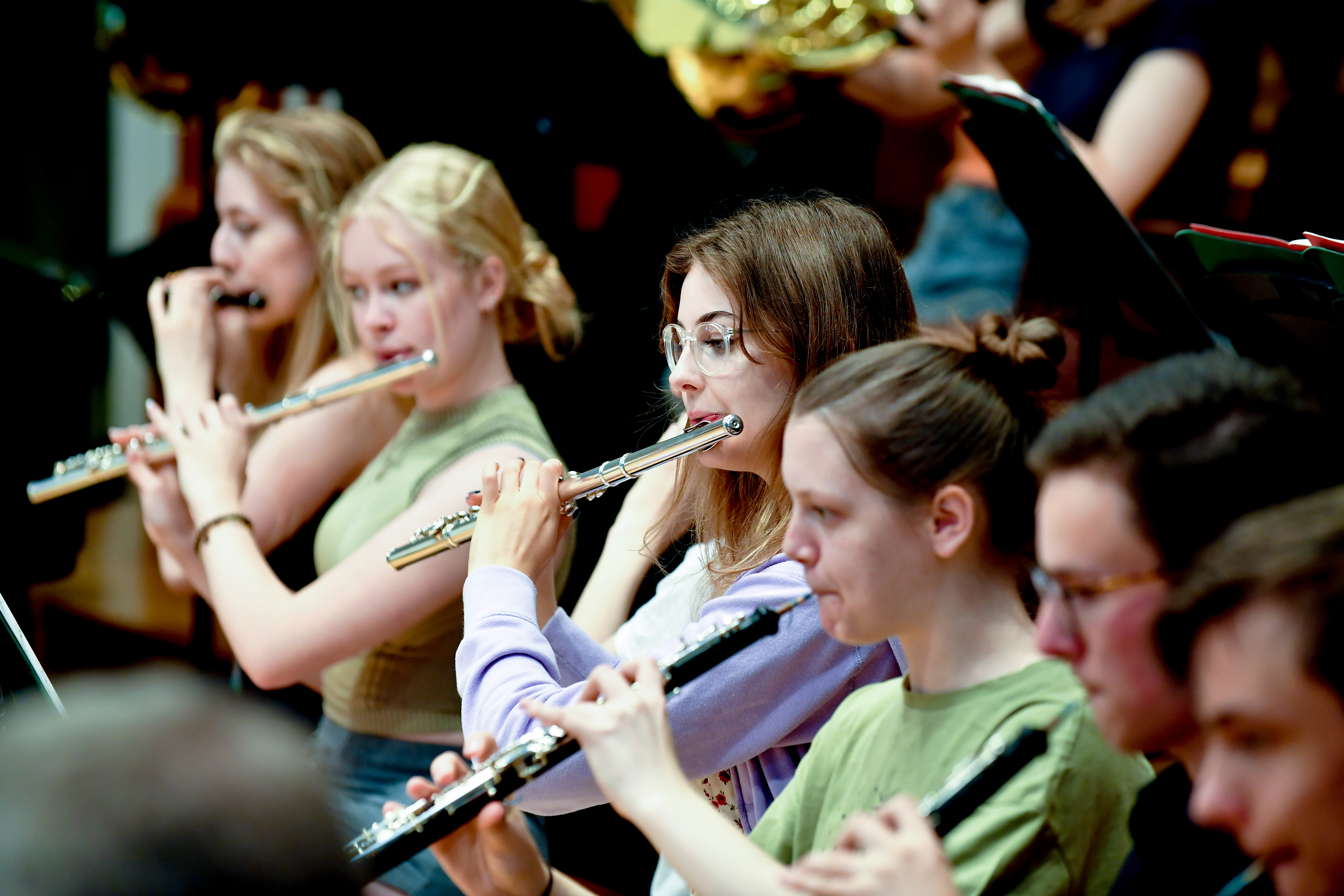 Flautists and oboists from the Junior Department play their instruments