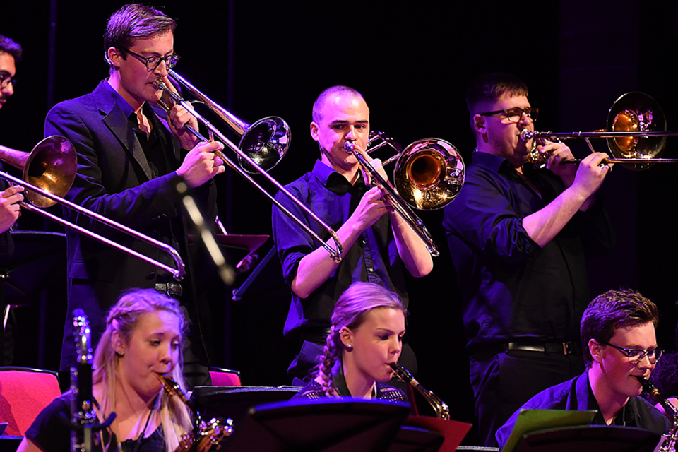 The RCM Big Band performing in the Britten Theatre