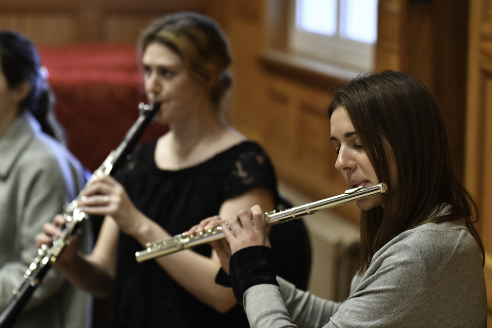 A flautist and clarinetist performing