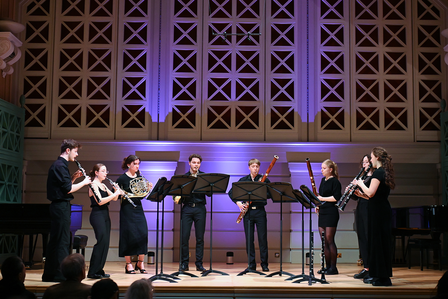 A woodwind chamber group performing in the Performance Hall