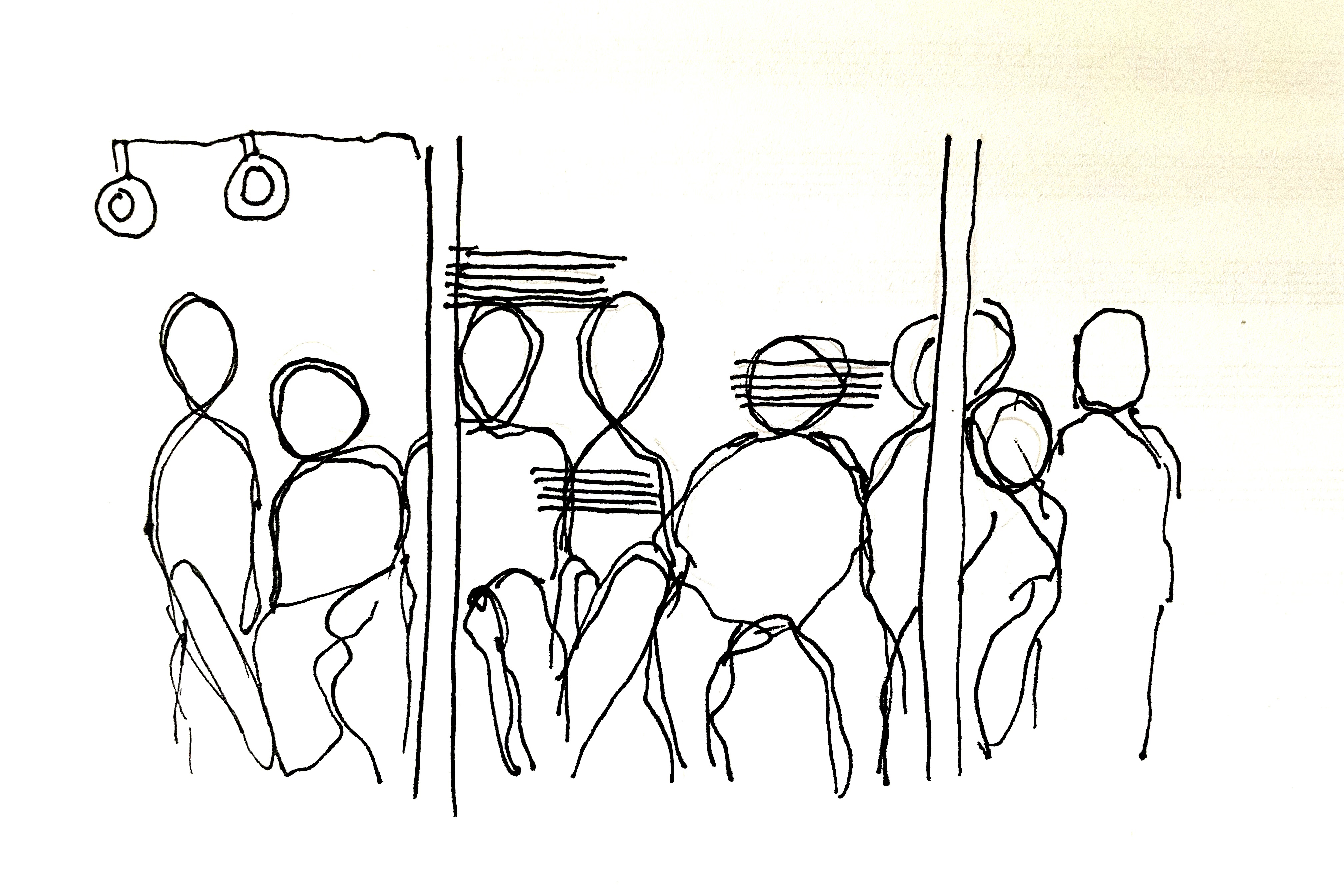 A line drawing of several people against a plain white background 