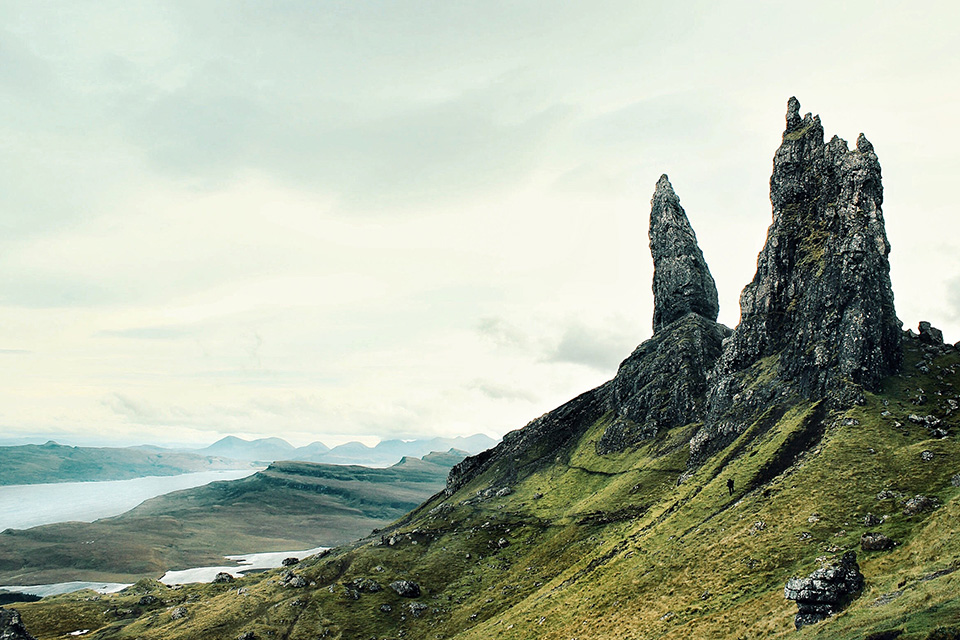 A view over the Old Man of Storr rock formation on the Isle of Skye, Scotland