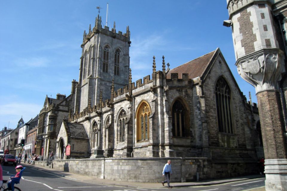 An old church against a blue sky