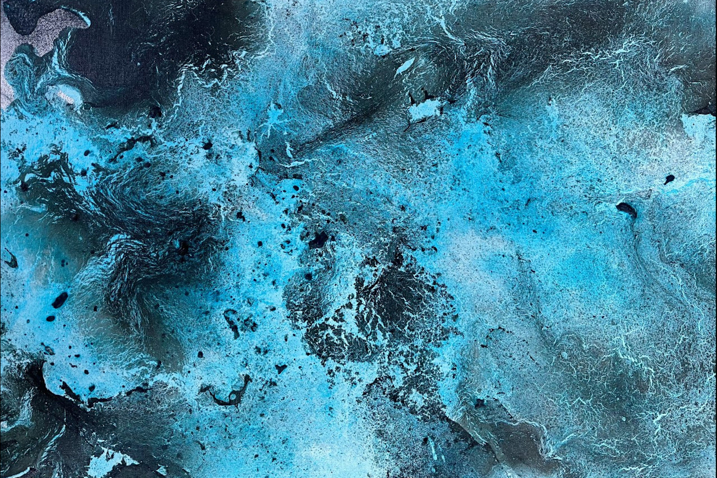 A blue, silver and grey metallic water-colour abstract painting