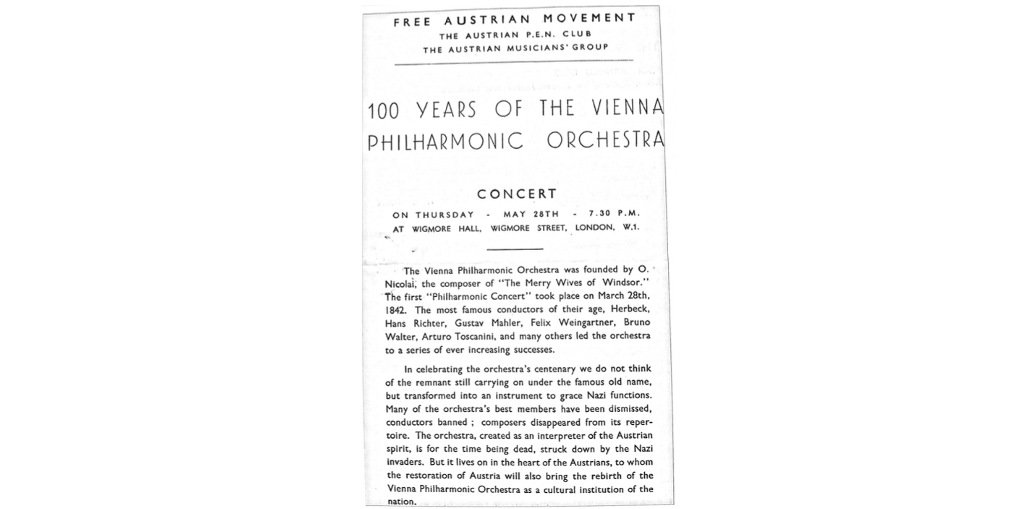 Leaflet Announcing the first concert of the Austrian Musician's Group