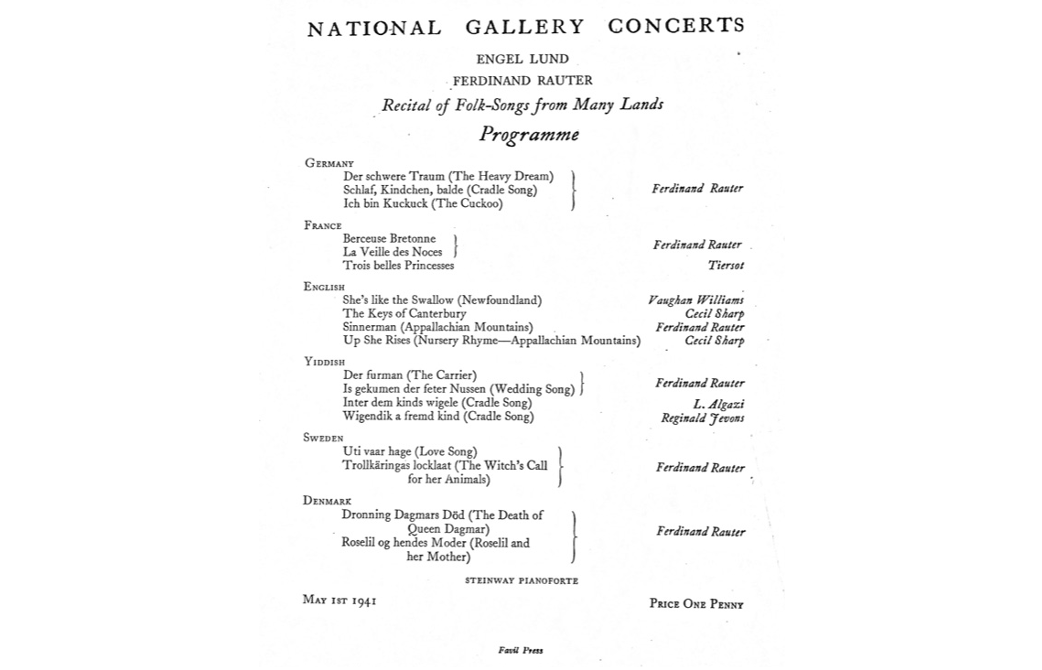 A programme of Ferdinand Rauter's National Gallery concert.