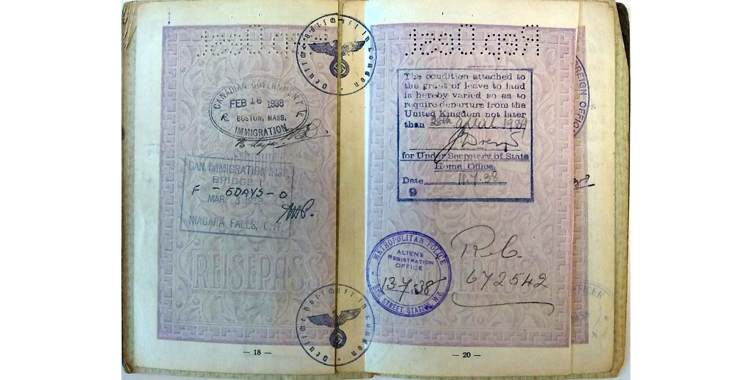 A page of a Ferdinand Rauter's passport with multiple stampings with dates on them.