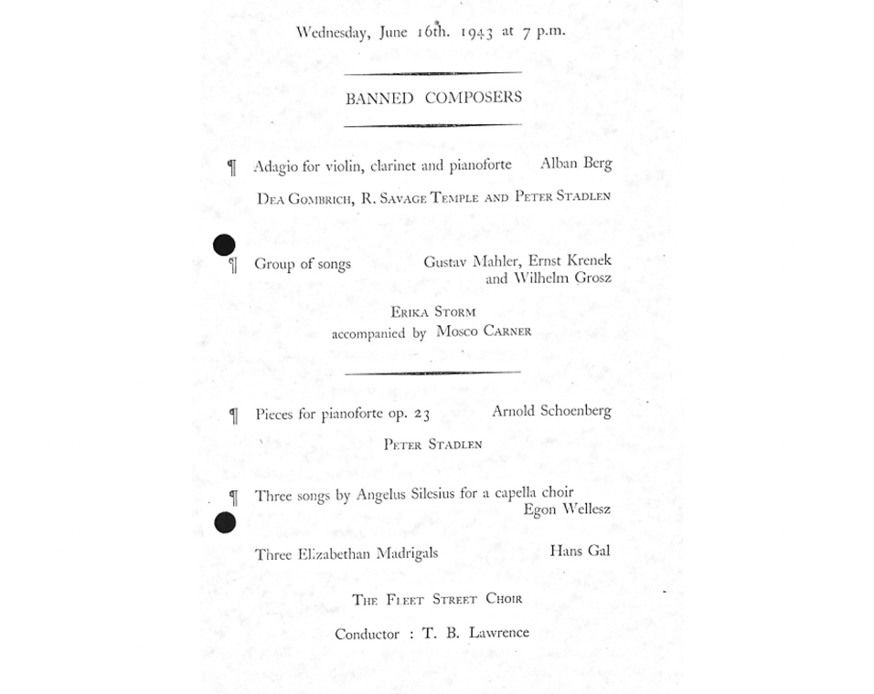 Draft leaflet for a concert programme of ‘Banned Composers’, 16 June 1943.